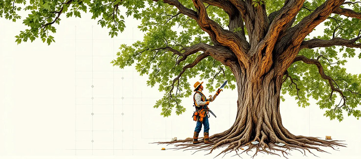 professional arborist assessing a tree for pruning and trimming